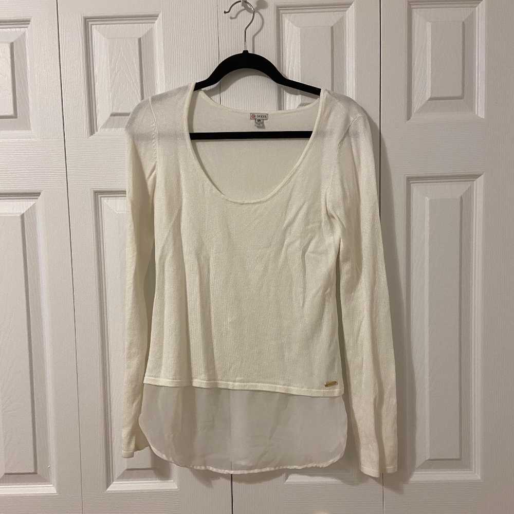 Guess Pullover Sweater with Chiffon Trim size Medium - Picture 2 of 10